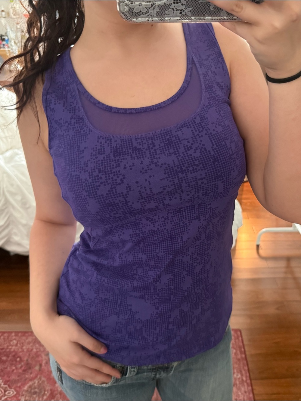 Sporty Purple Mesh-Accent Tank Top - Women
